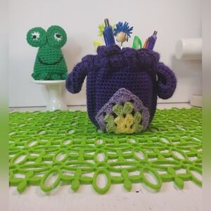 Pretty Purple Bag with Colorful Circle Medallion Great Gift Bag or Small Purse C